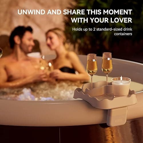 Anivia Hot Tub Table Tray, Adjustable Width 4.3" to 7.7" Hot Tub Accessories for Intex PureSpa, Nonslip Caddy Holds 2 Drinks, Keep Snacks-Drinks Handy and Dry, Fits Outdoor Inflatable Spa/Pool(Beige) thumbnail 3