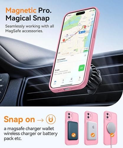 CANSHN Magnetic Compatible with iPhone 12 Case(6.1 Inch), Upgraded [Full Camera Protection] [Compatible with Magsafe] [Translucent Matte] Shockproof Protective Phone Case Cover,Pink thumbnail 4