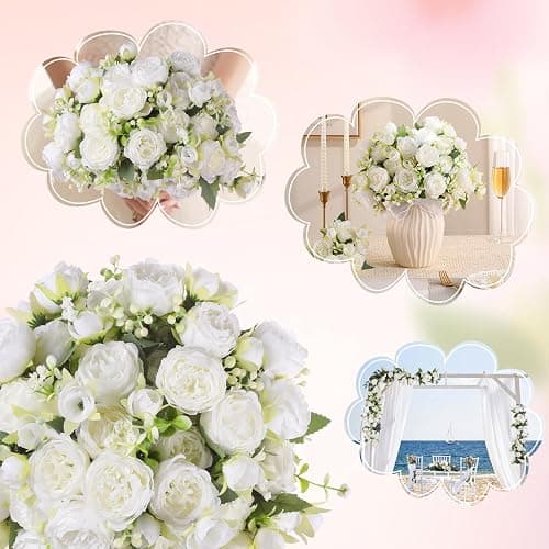 Luyue 2 Packs Peonies Artificial Flowers Vintage Faux Peony Bouquet Fake Flower for Vase Silk Floral Arrangements for Table Centerpiece Wedding Decoration Indoor Home Decor thumbnail 5