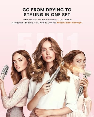 Tqcir 5-in-1 Professional Hair Dryer Brush, Powerful Multi-Styler with Auto-Wrap Curlers, Fast Drying Curling Straightening Volumizing Without Heat Damage, Storage Case Best Gift for Girl/Women thumbnail 2