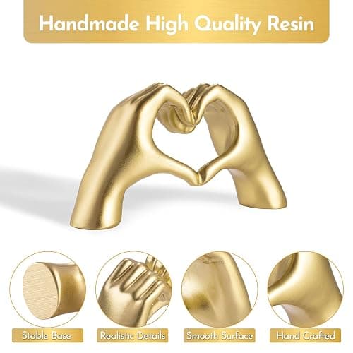 Gold Decor Living Room - Small Shelf Decor Aesthetic - Heart Hands Sculpture - Teen Girls Bedroom Knick Knacks - Cute Home Shelves Accent - Ta (Gold, Mini) thumbnail 4