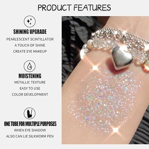 Erinde Liquid Glitter Eyeshadow Eyeliner, Korean Makeup Bling Under Eye Shadow, Shimmer Metallic, Lightweight Waterproof Long Wearing, Loose Glue for Sparkly Crystals Eye Makeup, Colorful Sequins thumbnail 3