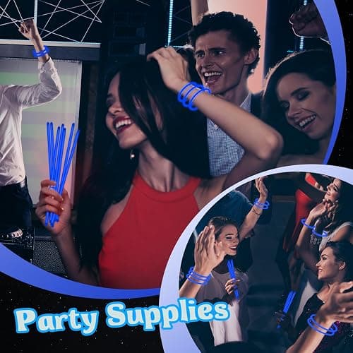 50 Pcs 8" Blue Glow Sticks, Glow Necklaces and Bracelets Set with Connectors – Bright Neon Glow in The Dark Party Favors for Birthday Christmas New Year Halloween 4th of July Wedding Carnival thumbnail 7