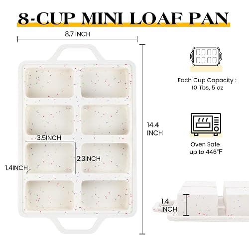 AOTASO 2 Pcs Mini Loaf Pans with Metal Reinforced Frame, Nonstick Small Silicone Bread Pans for Baking, 8 Cavity Tiny Meatloaf Pan (Cream) thumbnail 2
