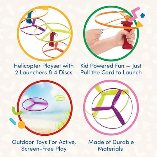 Battat - Flying Disc Launcher Toy Helicopter with 2 Launchers & 4 Discs - Screen-Free Outdoor Summer Toys for Active Play - No Batteries Required Kids Launch Game Set for Ages 3+ - Skyrocopter thumbnail 5