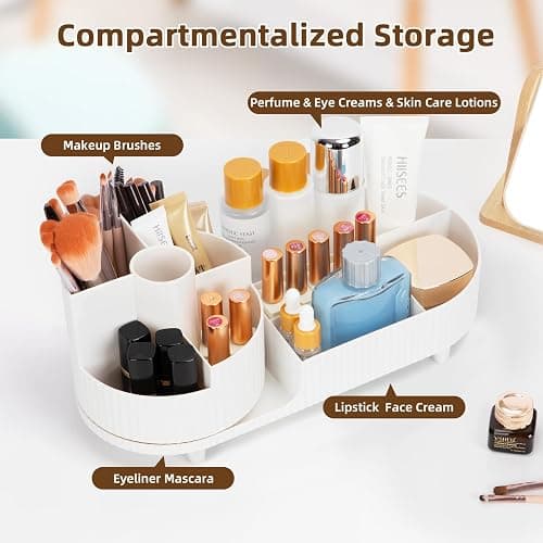 Cinnani Make Up Kosmetik Organizer, 360°Drehbarer Beauty Organizer, Multifunktionale Kosmetikaufbewahrung für Frisiertisch, Bad und Schlafzimmer - Weiß thumbnail 4