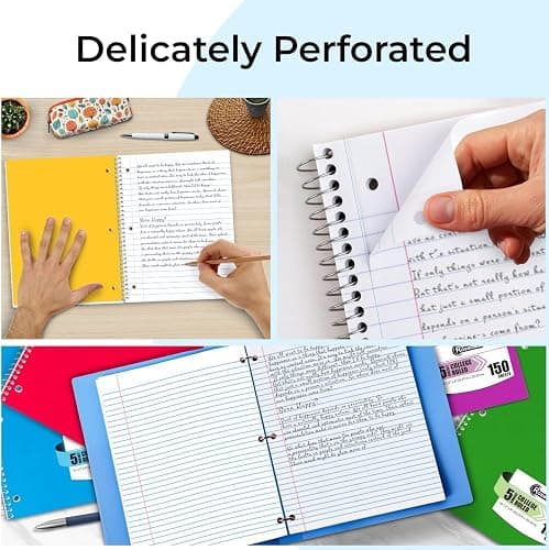 Rosmonde 5 Subject Notebook College Ruled, 6 Value Pack, 300 Pages (150 Sheets), 8 x 10-1/2", 5 Subject College Ruled Spiral Notebooks for School & Office, Thick Paper Fights Ink Bleed, 3 Hole Punched thumbnail 5
