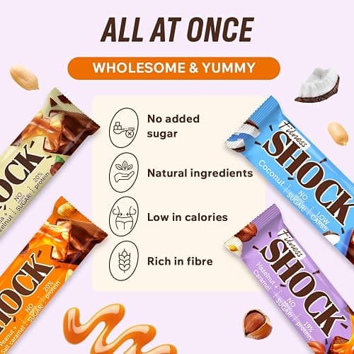 FitnesSHOCK Protein Bar Mix Box 24-Variety-Pack, No Added Sugar, High 20% Protein, Low Carb, Lower Calories, Rich in Fiber 24x50g - Mix Box 24 - 50g (Pack of 24) thumbnail 3