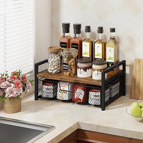 Homode Tea Bag Organizer, Wood Tea Organizers and Storage Chest, Teabag Holder with Storage Drawer,Tea Station Chest Display Container Box for Countertop Kitchen, Rustic Brown thumbnail 8