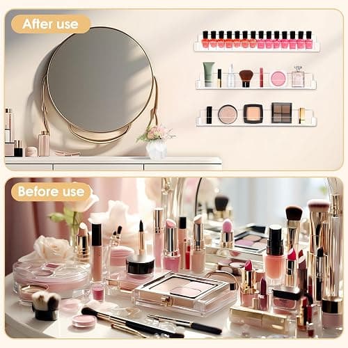 AumVum Acrylic Wall Mounted Nail Polish Organiser Rack, 6 Tiers Clear Shelves with Removable Anti-Slip Inserts, Paint Rack Essential Oil Perfume Stand, Nail Varnish Storage Display Shelf 15 Inches thumbnail 5