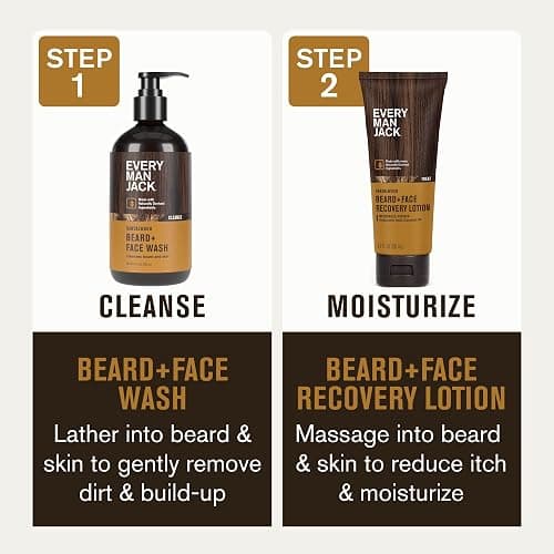 Every Man Jack Men's Beard + Face Wash & Lotion Set - Subtle Sandalwood Scent - Naturally Cleanse and Condition Your Beard & Skin thumbnail 4