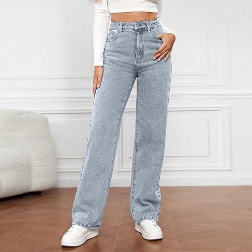 Slakkenreis Woman Wide Leg Jeans High Waisted Baggy Jeans Trendy Y2K Boyfriend Jean Casual Stretchy Denim Pants with Pocket thumbnail 2