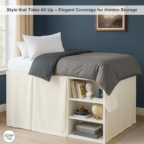 BED | Amazon | Cottington Lane Tailored Box Pleated College Dorm Sized Bed Skirt Twin XL, Hotel Quality Premium Brushed Microfiber Extra Long Bedskirt Twin XL 34 Inch Drop, Ivory - Twin XL-34" Drop - Ivory thumbnail 3