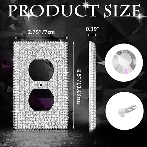 4 Pack Silver Shiny Rhinestones Wall Plates Bling Light Switch Cover Plate Crystal Decorative Diamond Outlet Covers Durable Switch Covers Decor for Home Ornaments thumbnail 3