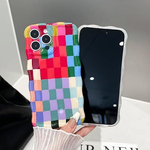 branple Compatible with iPhone 16 Plus Case, Cute Wave Curly Colorful Checkerboard Plaid Phone Case for Women/Men, Soft TPU Shockproof Protection Case Designed for iPhone 16 Plus (Colorful 1) thumbnail 2