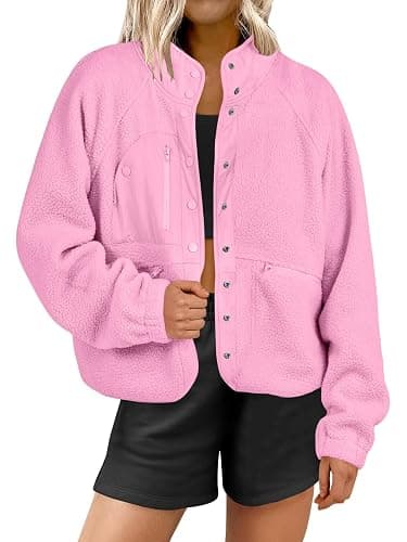 ANRABESS Womens Fuzzy Fleece Jacket Fall Casual Long Sleeve Cropped Sherpa Button Down Shacket Coats Outwear With Pockets - Image 1