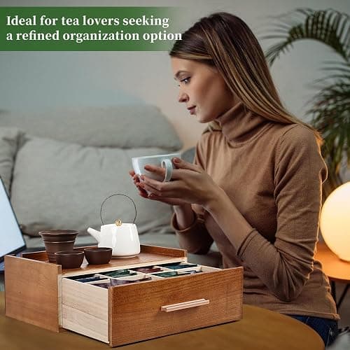 Craflakow Tea Station Organizer for Countertop, Wooden Tea Bag Holder With 8 Compartments, Tea Storage Chest Container for Countertop, Organizador De Te thumbnail 6