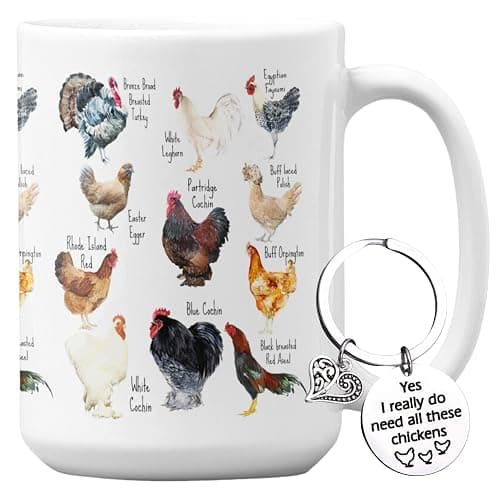 Vivulla68 Breeds of Chicken Coffee Mug 15Oz With Keychain, Chicken Gifts For Chicken Lovers, Chicken Mom Stuffs, Chicken Coffee Cup For Women, Chicken Themed Gifts, Chicken Lady Gifts - Image 1