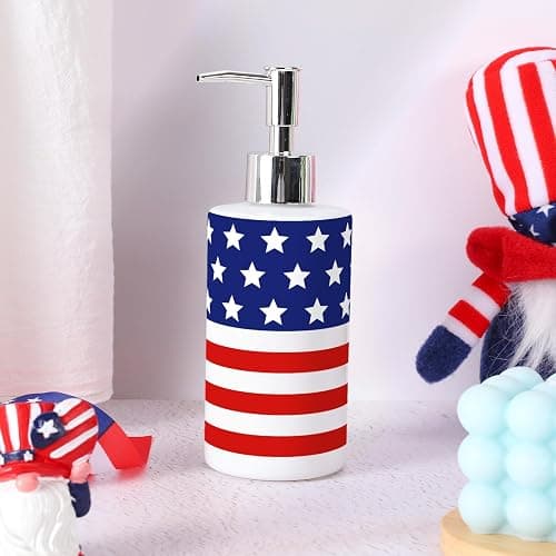 FYSUIMU Patriotic Soap Dispenser Refillable Liquid Container 4th of July American Flag Glass Soap Dispenser with Pump for for Independence Day Bathroom Kitchen Countertop Decor thumbnail 2