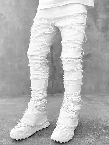 Stacked Jeans Men Skinny Ripped Jeans Slim Fit Denim Pants Y2K Goth Harajuku Emo Jeans Trouser thumbnail 2