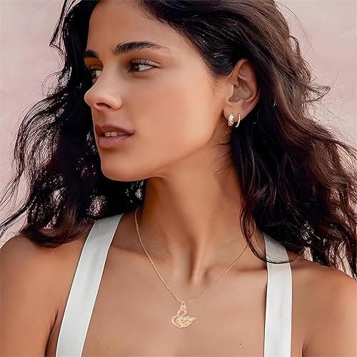 QLYOVWE Crystal Swan Pendant Necklace for Women 14K Gold Plated Rhinestones Necklace Elegant Bird Design Birthday Holiday Christmas Jewelry Gift thumbnail 4