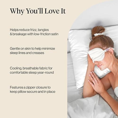 Kitsch Satin Pillowcase with Zipper for Hair & Skin, Softer Than Silk Pillow Cases Standard Size, Wrinkle-Free, Smooth and Cooling Satin Pillow Covers, 19"x26" - Ivory thumbnail 5