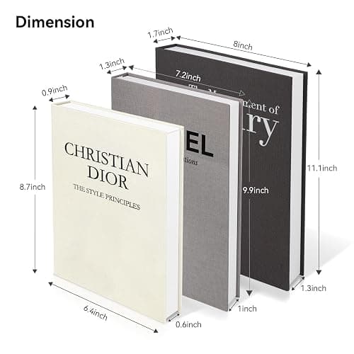 1DOT2 Aesthetic Decorative Books -Set of 3 Minimalist Linen Hardcover Faux/Fake Books,Decorative books for Home Decor Living Room Decoration,Photo Storage or as a Keepsake Box(Black-gray-beige-luxury) thumbnail 2