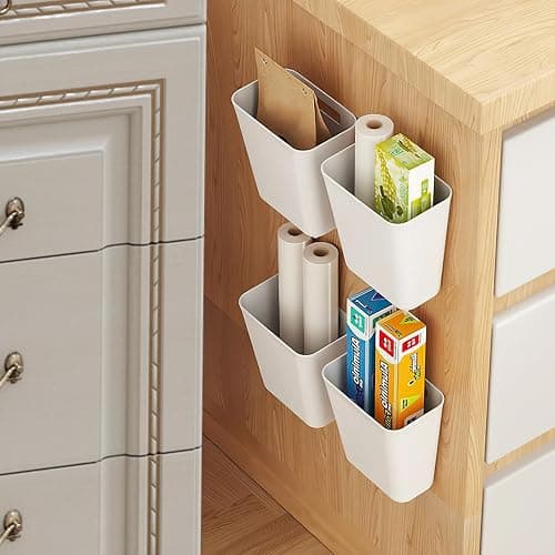 Collazoey 4 Stück Selbstklebende wandmontierte Aufbewahrungsbox,Küchenschranktür Aufbewahrungsbox,Badezimmer Organizer,für Schrank,Badezimmer,Kühlschrank Kleine Gegenstände Organizer Aufbewahrungsbox thumbnail 5