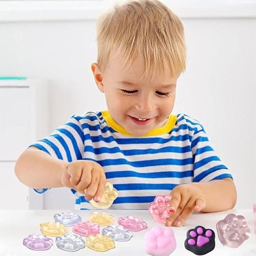 16 PCS Taba Squishy Paw, Tabba Squishy, Cat Paw Squishy, Random Color Squishy Toys, Soft and Durable, for Stress Relief and Fun, Includes 8 Solid and 8 Crystal Colors thumbnail 2