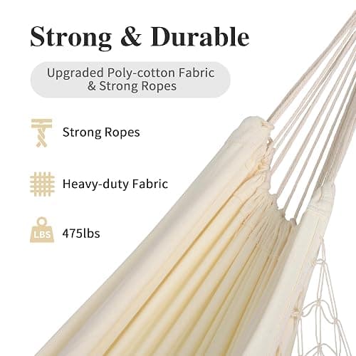 SUNCREAT Portable Camping Hammock for Outside, Heavy Duty 2 Person Hammock Bed for Tree, Beige with Tassels thumbnail 3