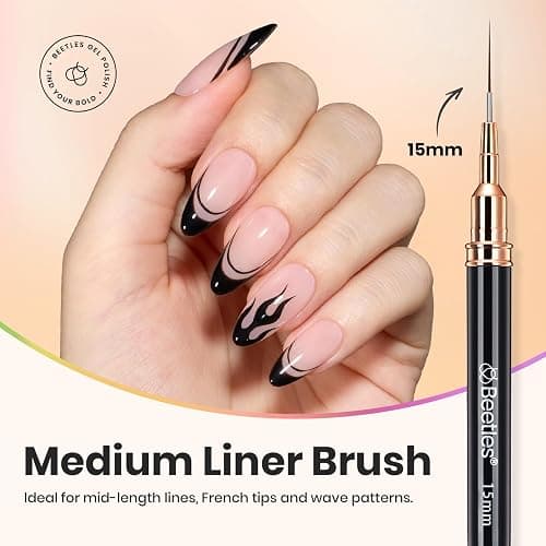 Beetles Liner Brushes for Nails 5pcs, Metallic Nail Art Brushes Black | Nail Liner Brushes Sizes 5/9/15/20/25mm with Palette Holder, Nail Art Pens with Cap, Painting Lines Details Nails Art Tools thumbnail 4