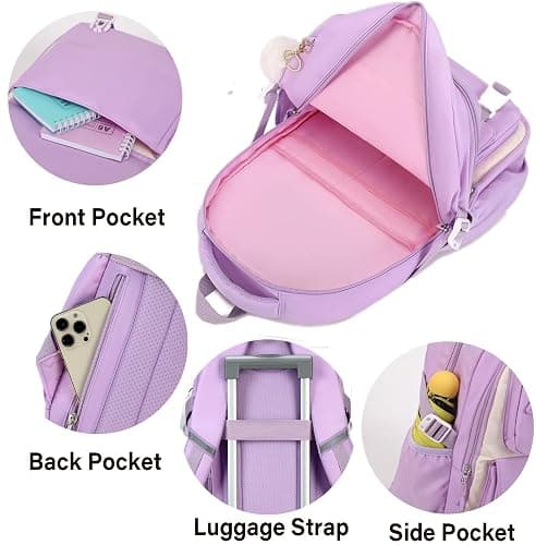 QHRIDS Girls Backpack Aesthetic Laptop Backpacks Kawaii Large Bookbag Anime Casual Travel Daypack,Purple thumbnail 4