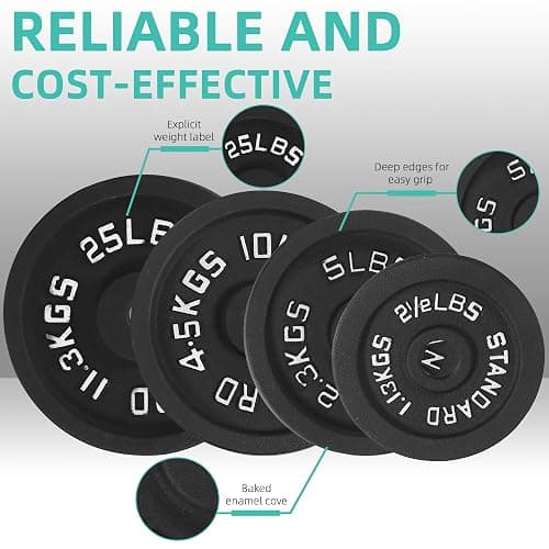 Fitvids Barbell Weight Set, Cast Iron 1" Standard Weight Plates Including 5FT Standard Barbell Bar & Star Locks, 95 Pounds Set (85 Lbs Plates + 10 Lbs Barbell Bar), Multiple Packages thumbnail 3