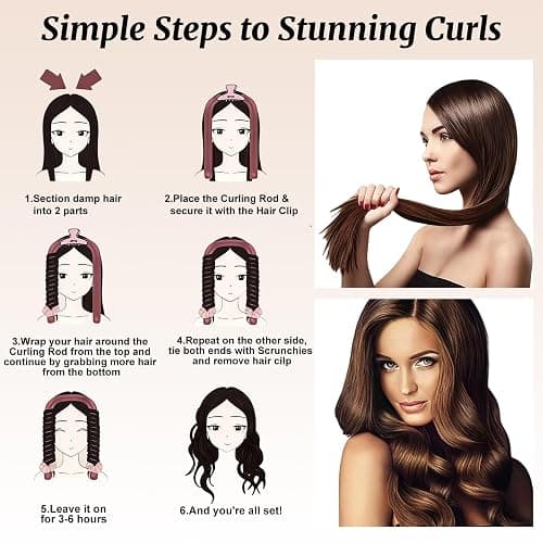 Heatless Curls Overnight,Hair Curlers to Sleep In,No Heat Satin Curling Rod Set Rollers,Sleeping Blowout Headband, Foam Curly Tie Ribbon Styling Tool for Long Hair thumbnail 5