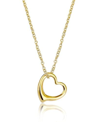 Altitude Boutique Open Heart Necklace for Women Floating Heart Necklace Hypoallergenic Simple Heart Necklace I Love You Necklace (Gold, Rose Gold, Silver) - Gold - Image 1