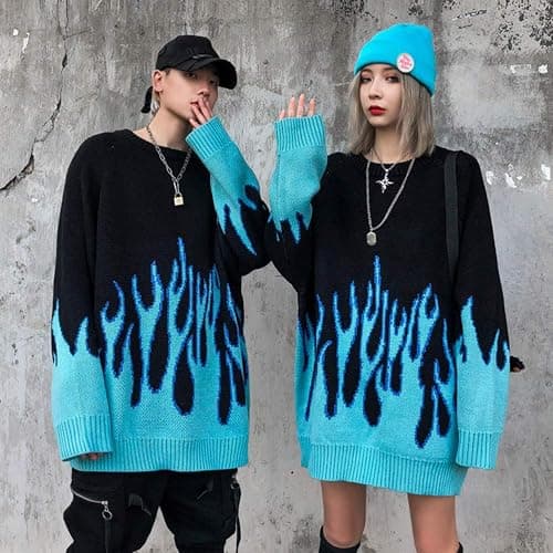 Women Sweater Long Sleeve Flame Bat Sleeve Jumper Oversized Casual Knitting Pullover Tops thumbnail 4