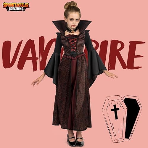 Spooktacular Creations Halloween Royal Vampire Costume Set for Girls Halloween Dress Up Party, Cosplay, Vampire-Themed Party thumbnail 2