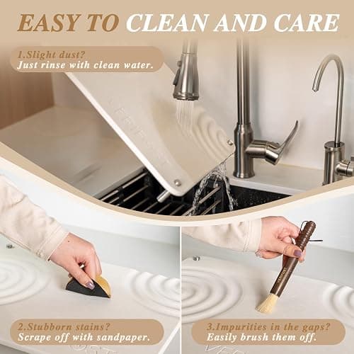 Pearl White 2PCs Large Drying Stone for Kitchen Counter, Stone Dish Drying Mat for Kitchen Counter, Quick Dry Mat with Non-slip Feet thumbnail 6