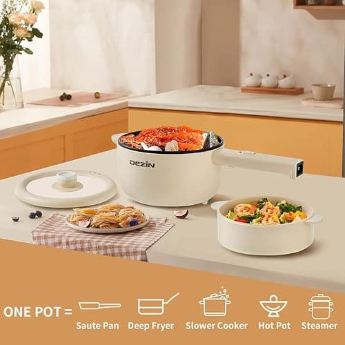 Dezin Hot Pot Electric, 2L Non-Stick Sauté Pan, Rapid Noodles Cooker, Mini Portable Pot for Steak, Egg, Fried Rice, Ramen, Oatmeal, Soup with Power Adjustment & Spatula, College Dorm Room Essential thumbnail 7