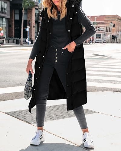 BTFBM Long Puffer Vest Women Quilted Hooded Button Down Zip Up Sleeveless Vests Outerwear Padded Jacket Fall Winter Coat thumbnail 4