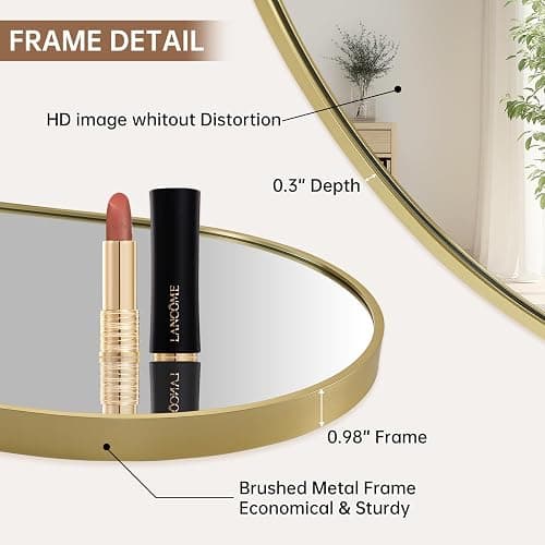 JENBELY Gold Oval Mirror, 17x30 Inch Pill Shaped Metal Frame Mirror, Oval Bathroom Mirrors for Over Sink, Wall-Mounted Mirrors for Hallway,Living Room, Fireplace thumbnail 3