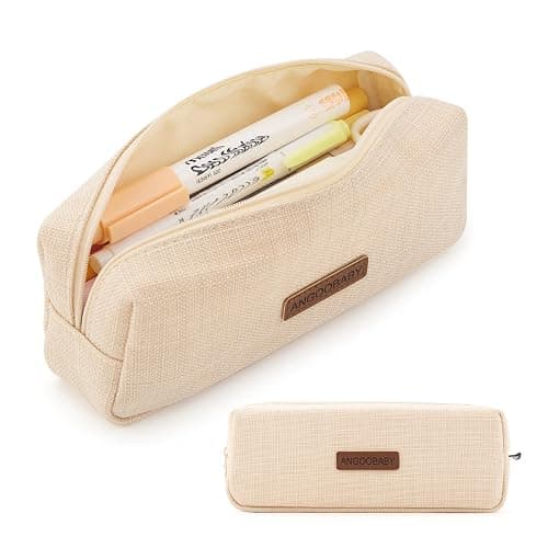ANGOOBABY Small Pencil Case Student Pencil Pouch Coin Pouch Cosmetic Bag Office Stationery Organizer For Teen School-Beige - Image 1