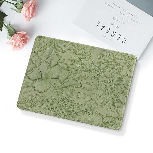 MOSISO Compatible with MacBook Air 13 inch Case 2025-2023 M4 A3240 M3 A3113 M2 A2681, Embossed Retro Hibiscus Texture PU Leather Coated Hard Shell&Keyboard Cover for MacBook Air 13.6 inch Case, Green thumbnail 6