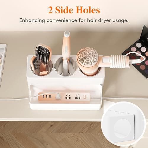 Lifewit Hair Tool Organizer, Removable Hair Dryer Holder Countertop, Acrylic Hot Tools Organizer with 3 Stainless Cups for Curling Iron, Straightener, Hairbrush, Makeup Accessories in Bathroom, White thumbnail 5