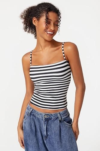 QINSEN Women's Double Lined Basic Tank Top Adjustable Spaghetti Straps Sleeveless Camisole Shirts thumbnail 5