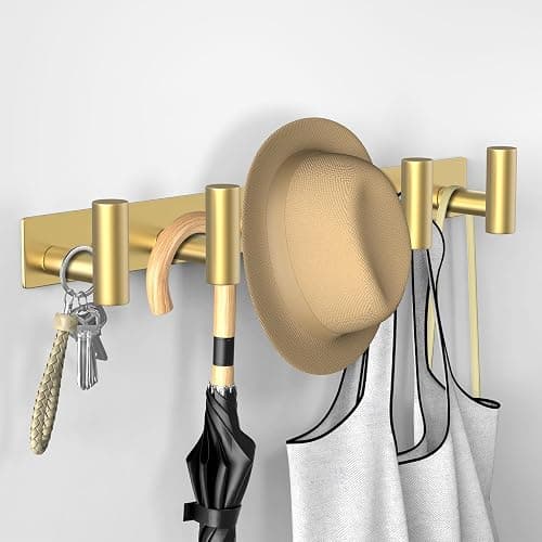 VAEHOLD Hat and Coat Wall Mount Rack - Hooks for Robes, Bags, Keys, and Towels - Bathroom Towel Hanger Organizer (Gold, “T“ Shape 5 Hooks 1 Pack) thumbnail 4
