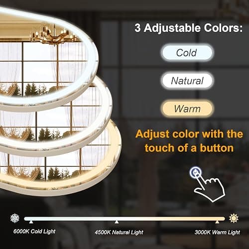 Koonmi 165x60 cm Arched LED Full Length Mirror with Lights, Light-adjustable Full Body Mirror with Stand Equipped with Touch Buttons, White thumbnail 7