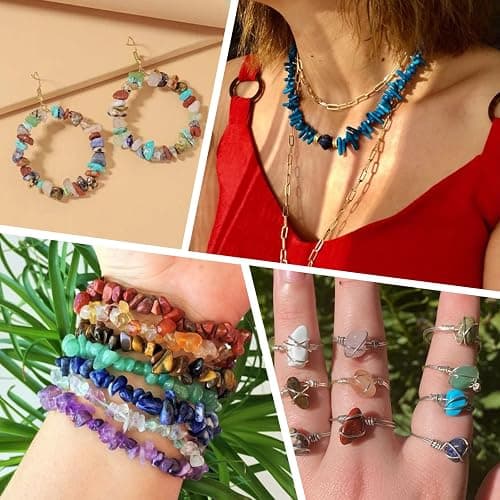 QUEFE 720pcs Crystal Chips Beads Ring Making Kit, 40 Colors Crystal Chips and Gemstone Beads for Jewelry Making Crystal Beads for Ring, Bracelets Earring Making Supplies, Craft Gifts thumbnail 5