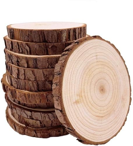 Unfinished Natural with Tree Bark Wood Slices 10 Pcs 4.2-4.7 inch Disc Coasters Wood Coaster Pieces Craft Wood kit Circles Crafts Christmas Ornaments DIY Crafts with Bark for Crafts Rustic Wedding - Image 1