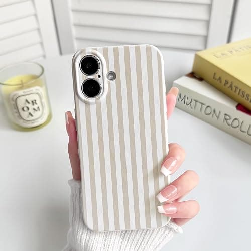 Lovmooful for iPhone 16 Case Cute Color Striped Design-Apricot | Compatible for iPhone 16 Case,Aesthetics,for Girls Women,Soft TPU,Shockproof,More Protective,Girly thumbnail 4